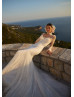 High Neck Ivory Glitter Lace Romantic Wedding Dress